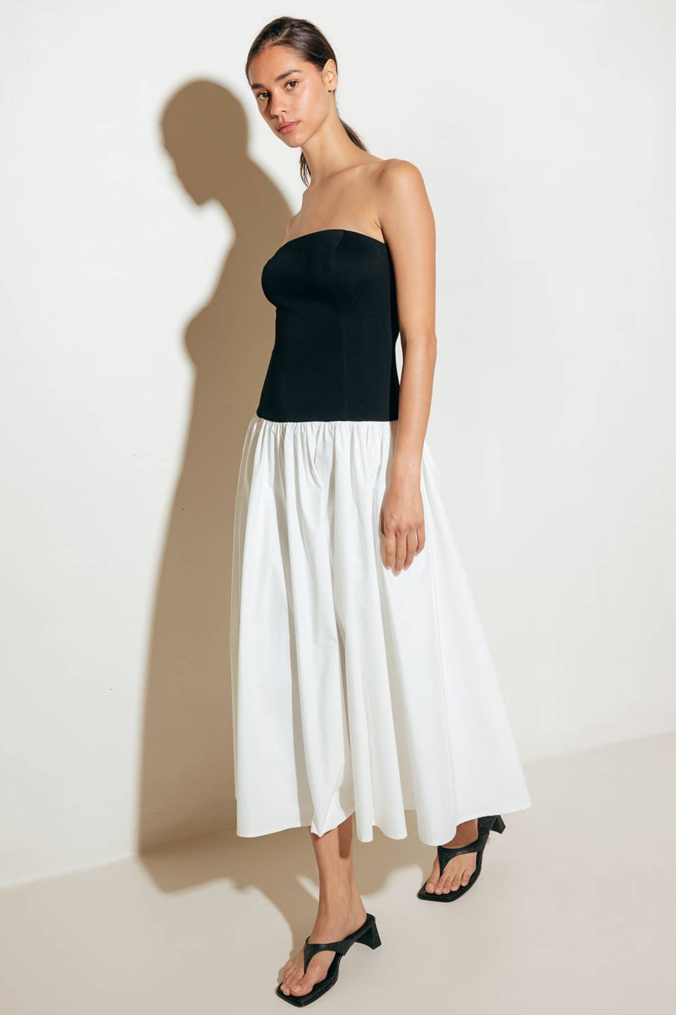 Size Small, SHIFT STUDIO BLACK & WHITE STRAPLESS MIDI DRESS - FINAL SALE