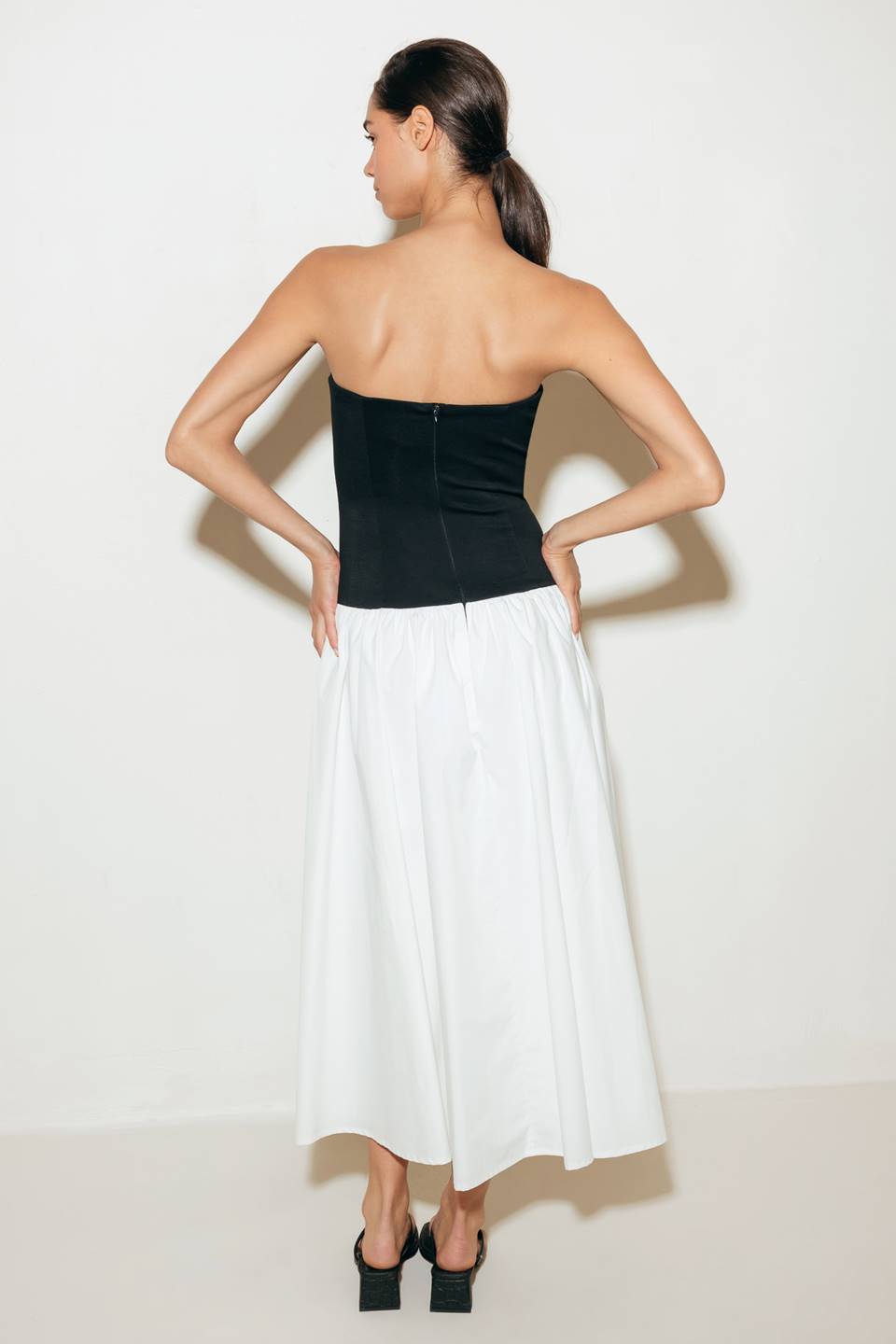 Size Small, SHIFT STUDIO BLACK & WHITE STRAPLESS MIDI DRESS - FINAL SALE