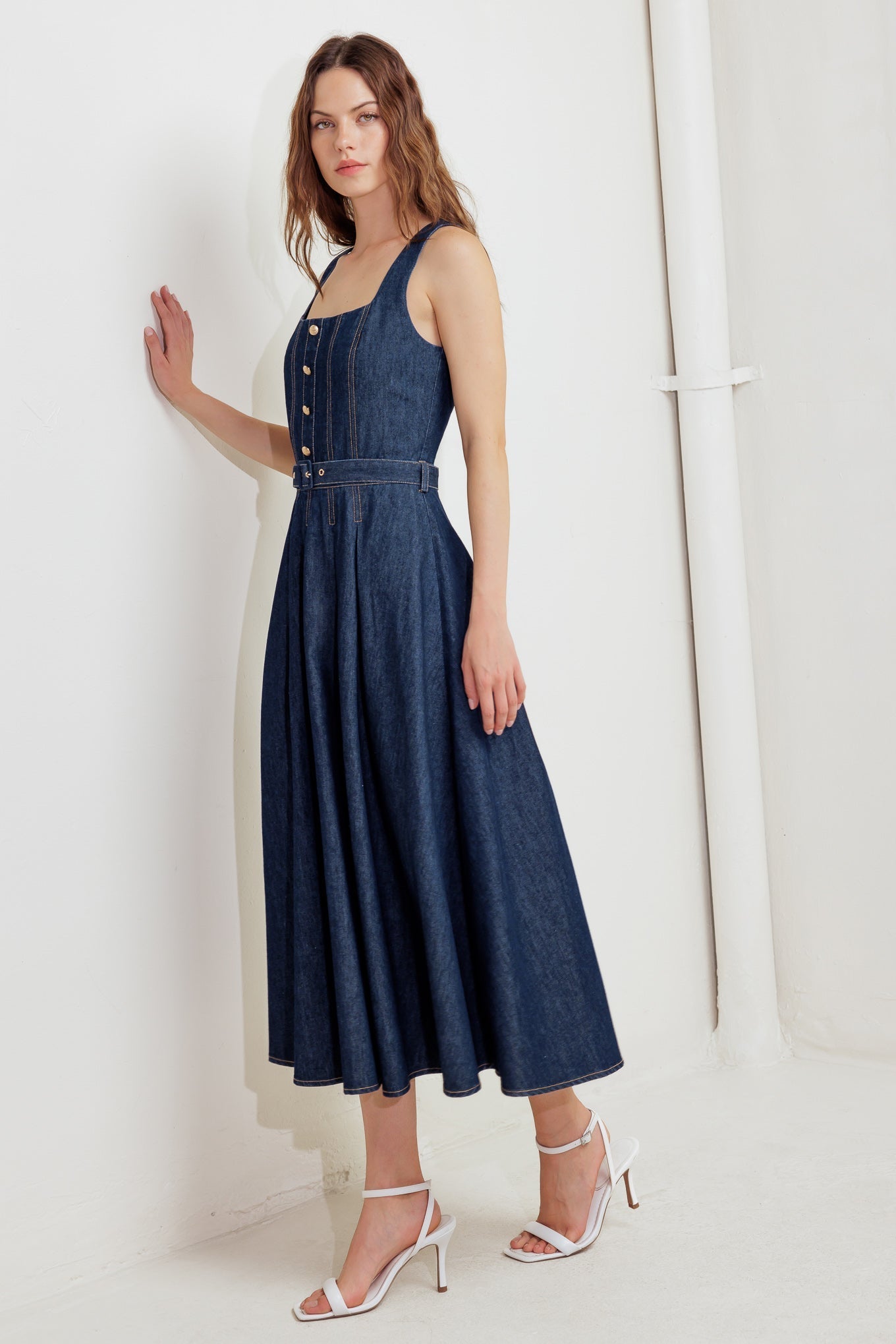 MOONLIGHT SERENADE DARK DENIM MIDI DRESS