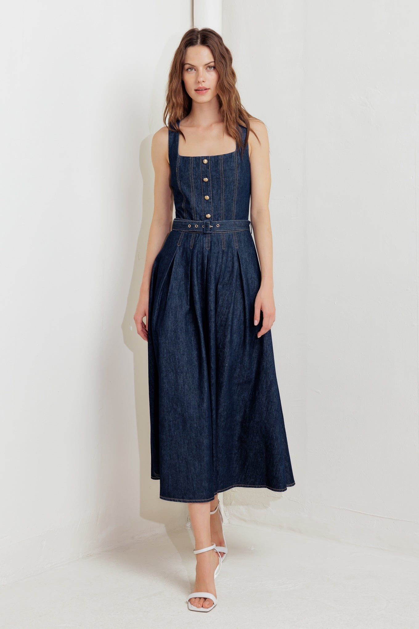 MOONLIGHT SERENADE DARK DENIM MIDI DRESS
