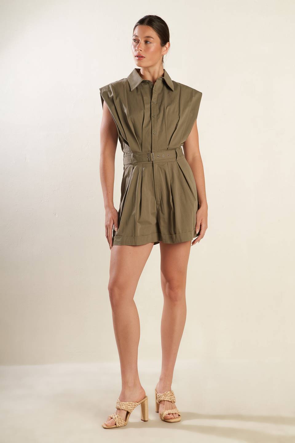 Olive Utility Belted Romper