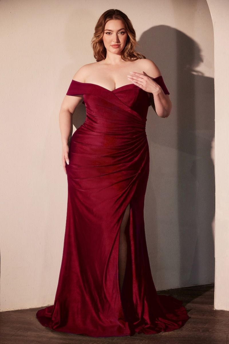 Freya Gown - Burgundy - OFF THE SHOULDER STRETCH SPANDEX DRESS