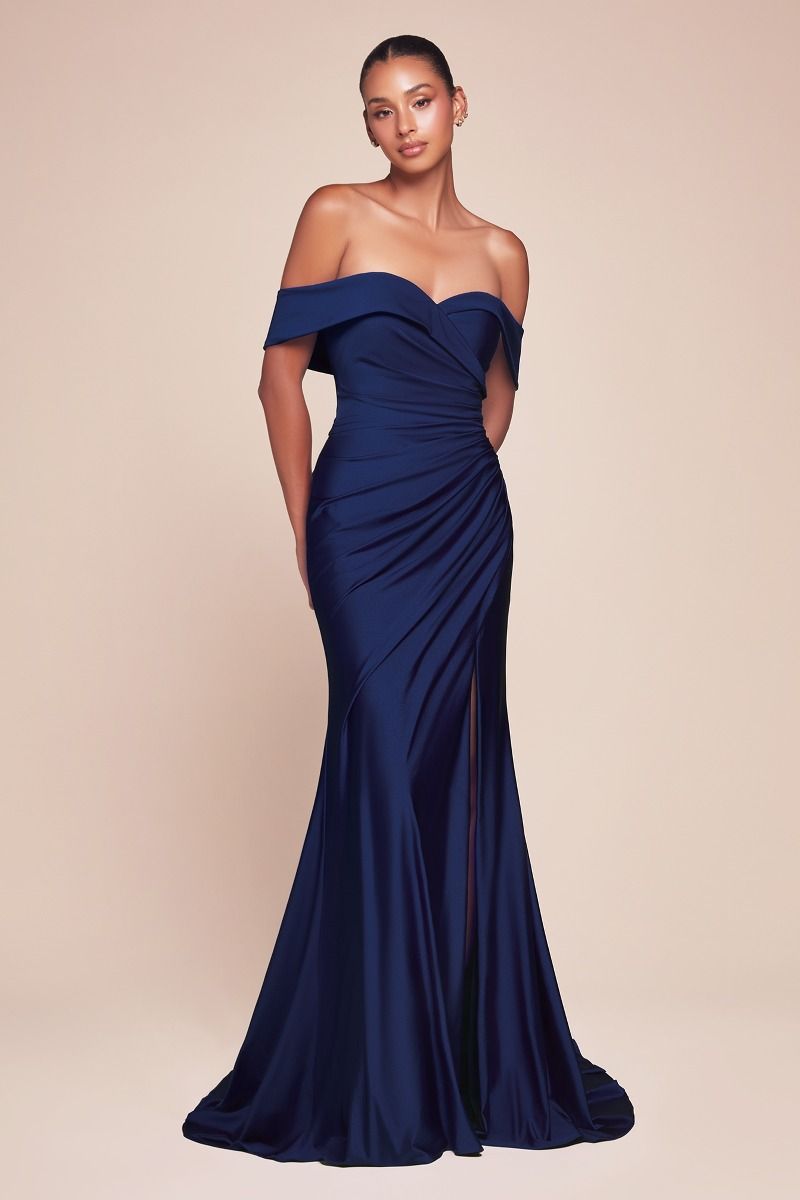 Freya-Kleid – Marineblau – Schulterfreies Kleid aus Stretch-Spandex