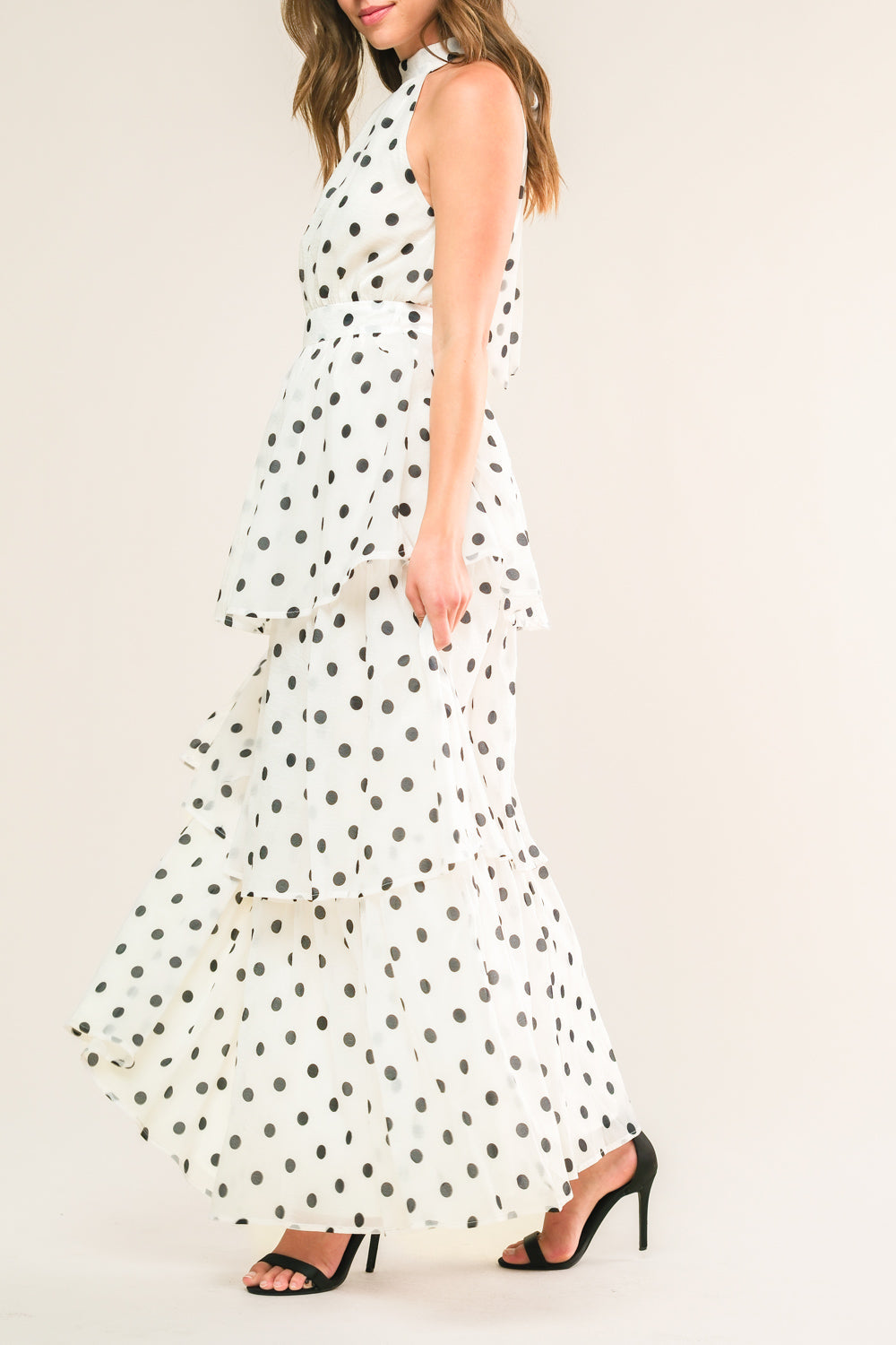 PRETTY IN POLKA DOTS - HALTER MAXI DRESS