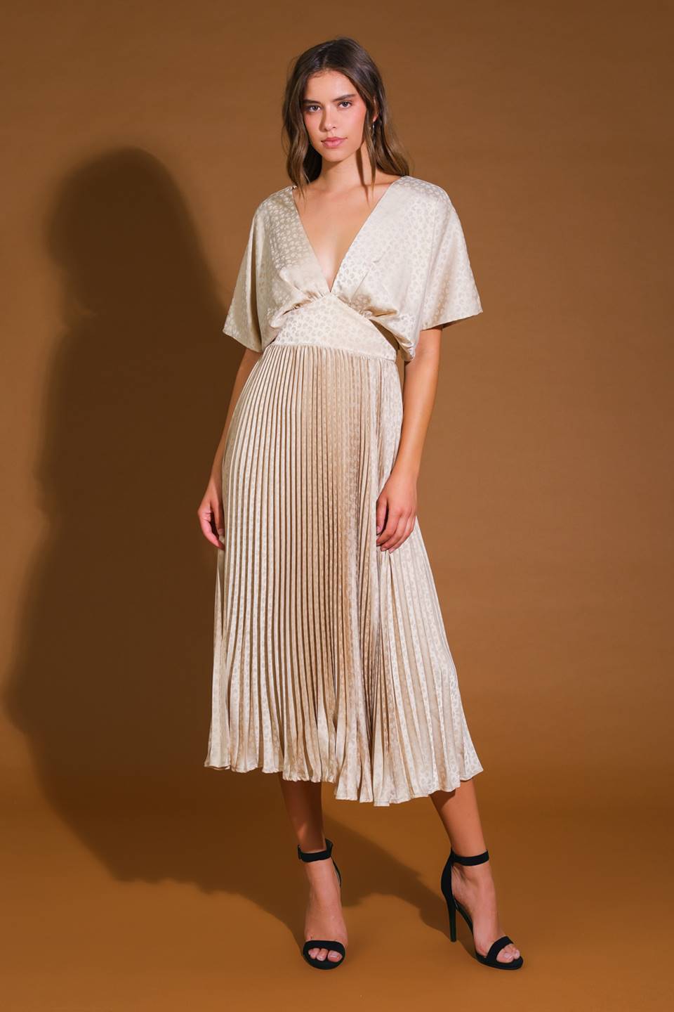 TIMELESS REPEAT - PLEATED SATIN MIDI DRESS