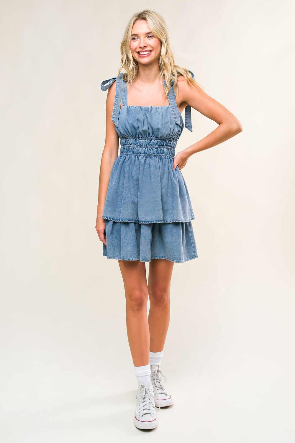 ALONG THE SHORELINE DENIM-MINIKLEID