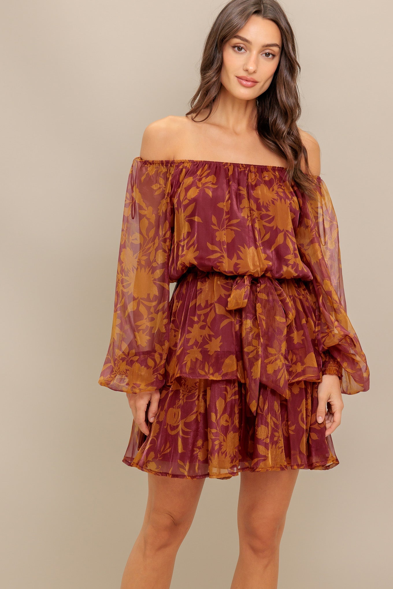 Destiny Maroon Floral Mini Dress