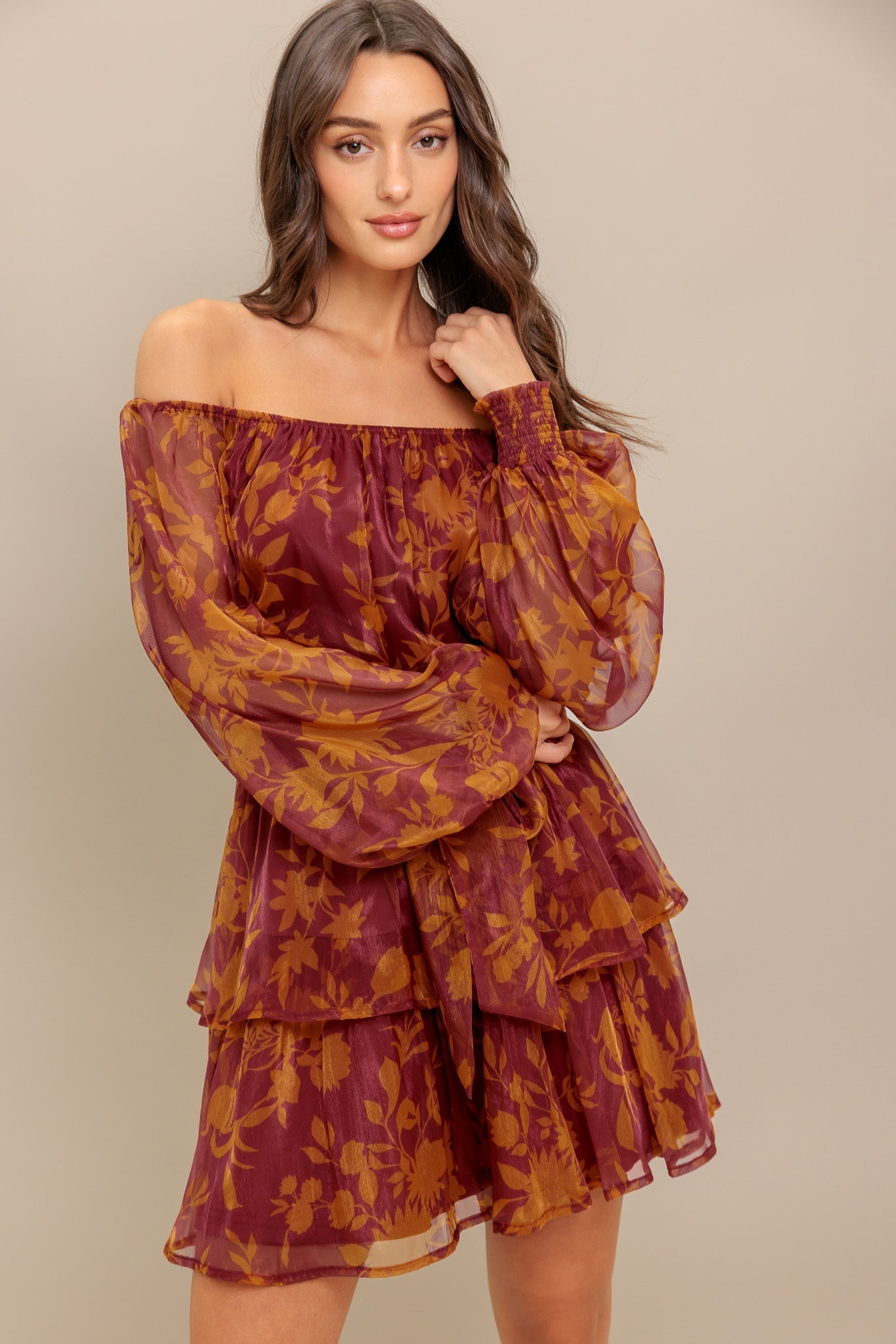 Destiny Maroon Floral Mini Dress