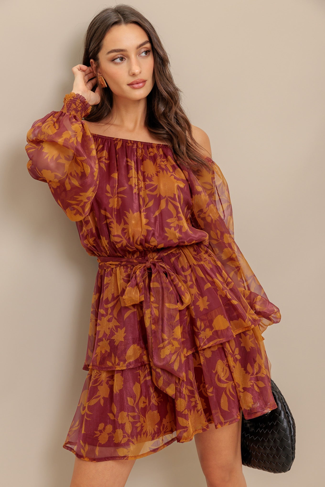 Destiny Maroon Floral Mini Dress