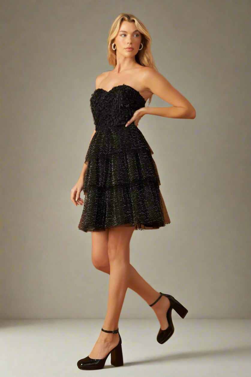 TRINA SHIMMERY STRAPLESS MINI DRESS
