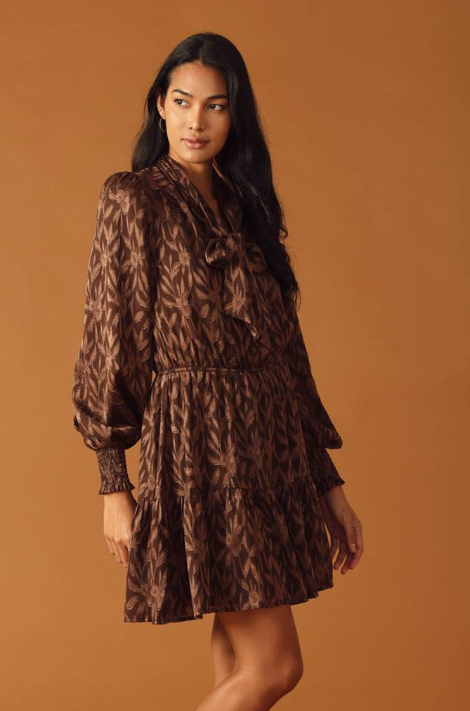 FALLING LEAVES - BROWN - LONG SLEEVE MINI DRESS