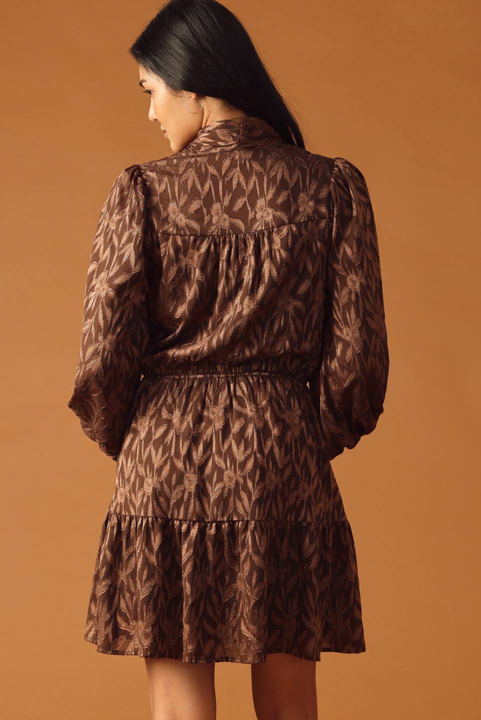 FALLING LEAVES - BROWN - LONG SLEEVE MINI DRESS