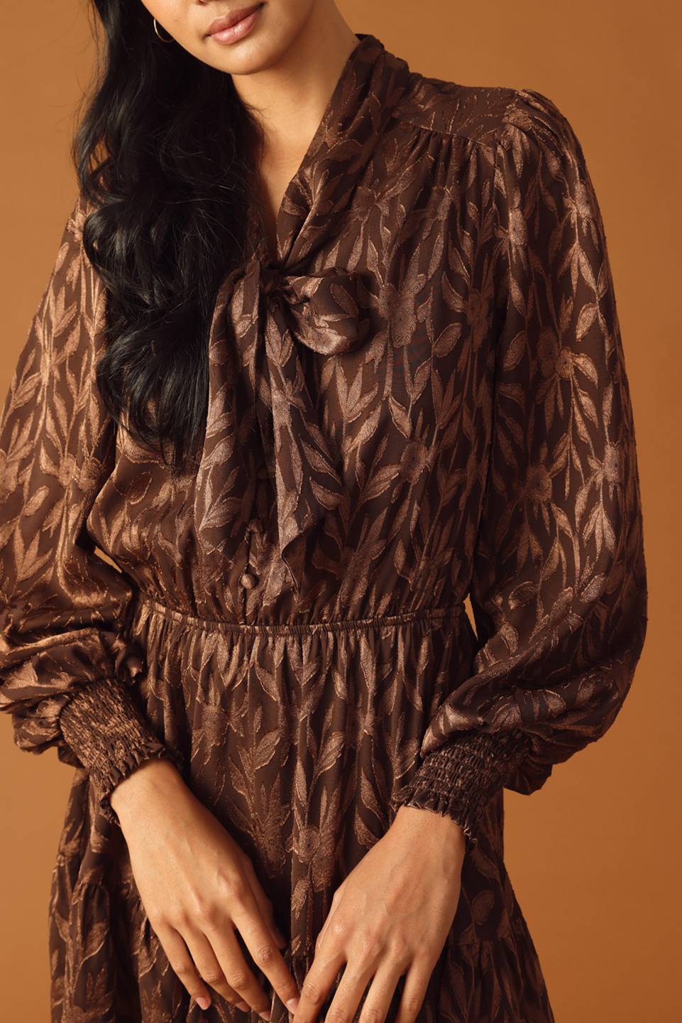 FALLING LEAVES - BROWN - LONG SLEEVE MINI DRESS