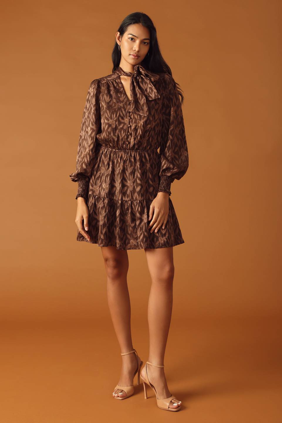 FALLING LEAVES - BROWN - LONG SLEEVE MINI DRESS