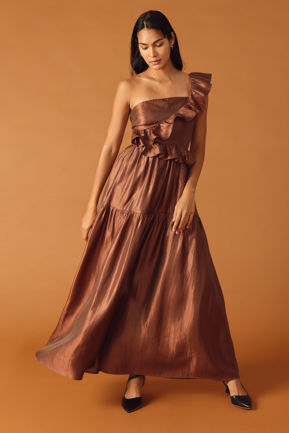 Size Medium, FIND THE ANSWER WOVEN MAXI DRESS - COGNAC - FINAL SALE