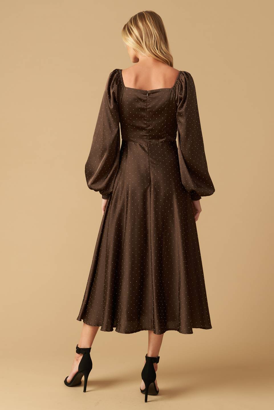 Size Large, ROMANTIC LOVE - BROWN - LONG SLEEVE MIDI DRESS - FINAL SALE