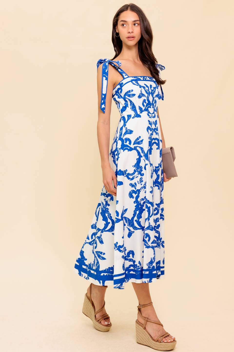 SUNNY DAYS - WHITE & BLUE MIDI DRESS
