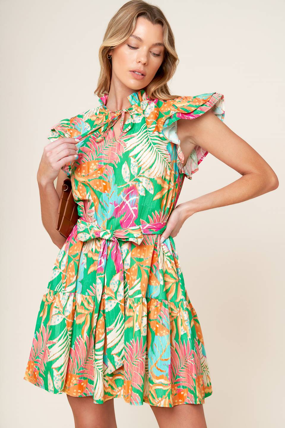 PORT OF CALL MINI DRESS - GREEN MULTI