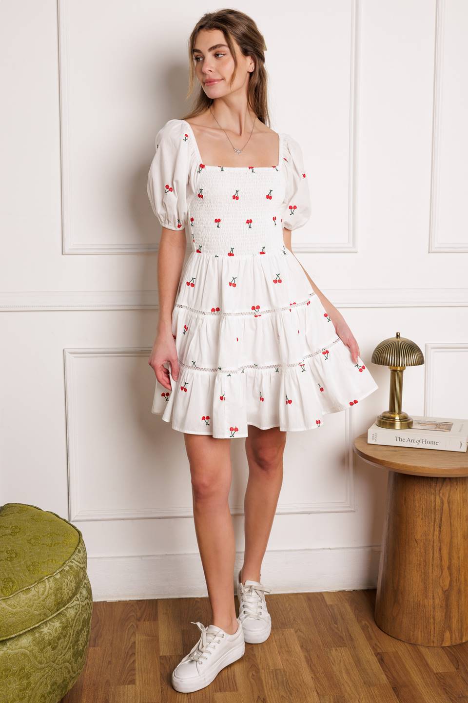 SUMMER DAYDREAMS CHERRY EMBROIDERED MINI DRESS
