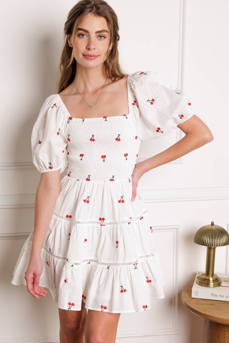 SUMMER DAYDREAMS CHERRY EMBROIDERED MINI DRESS