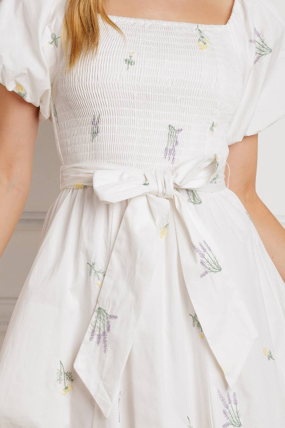 PETITE FLOWERS EMBROIDERED MIDI DRESS