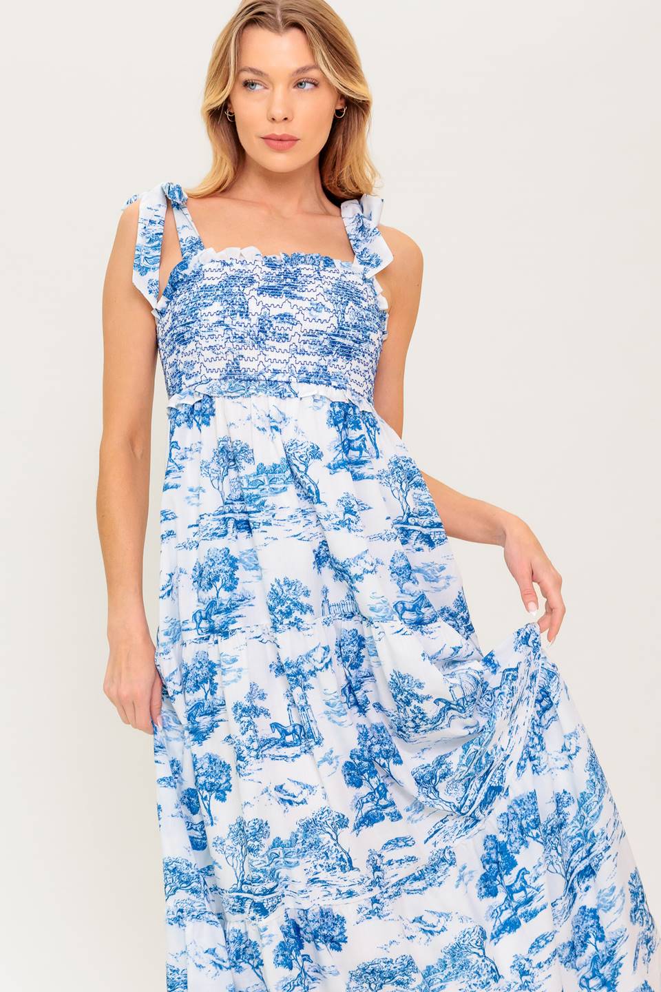 ROBE MIDI À ROME - TOILE BLEUE ET BLANCHE