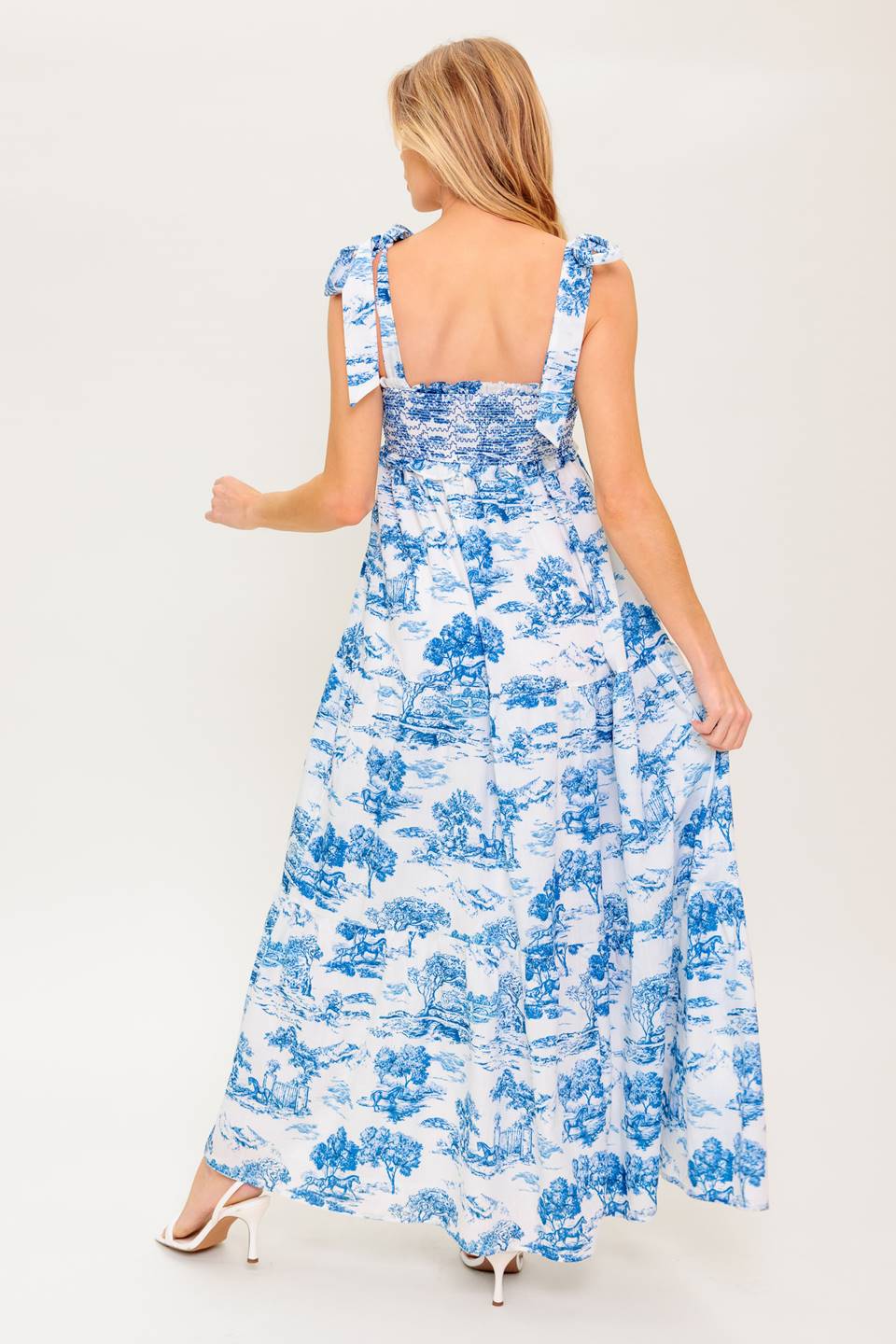 ROBE MIDI À ROME - TOILE BLEUE ET BLANCHE