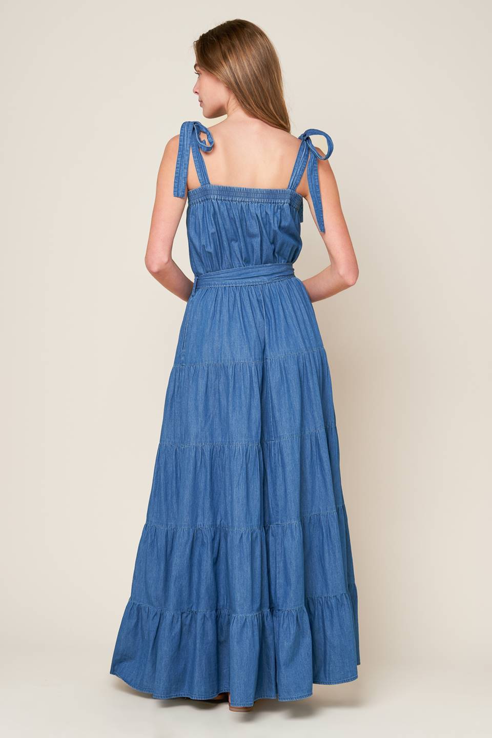 TRUDIE TIERED MAXI DRESS - BLUE CHAMBRAY