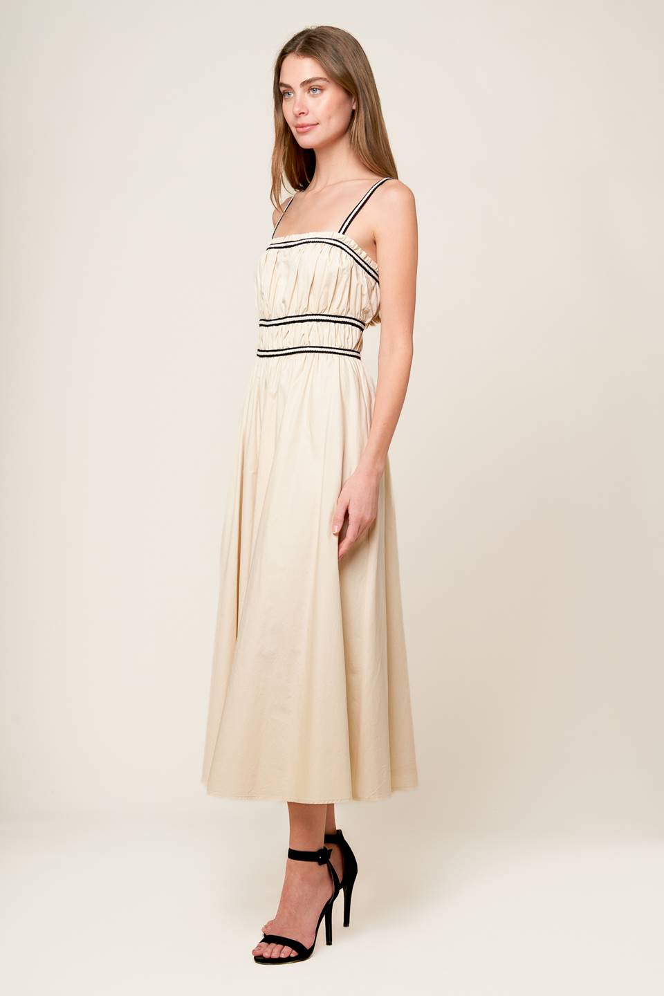 Size Medium, TERRIFIC TIMING CREAM WOVEN MIDI DRESS - FINAL SALE