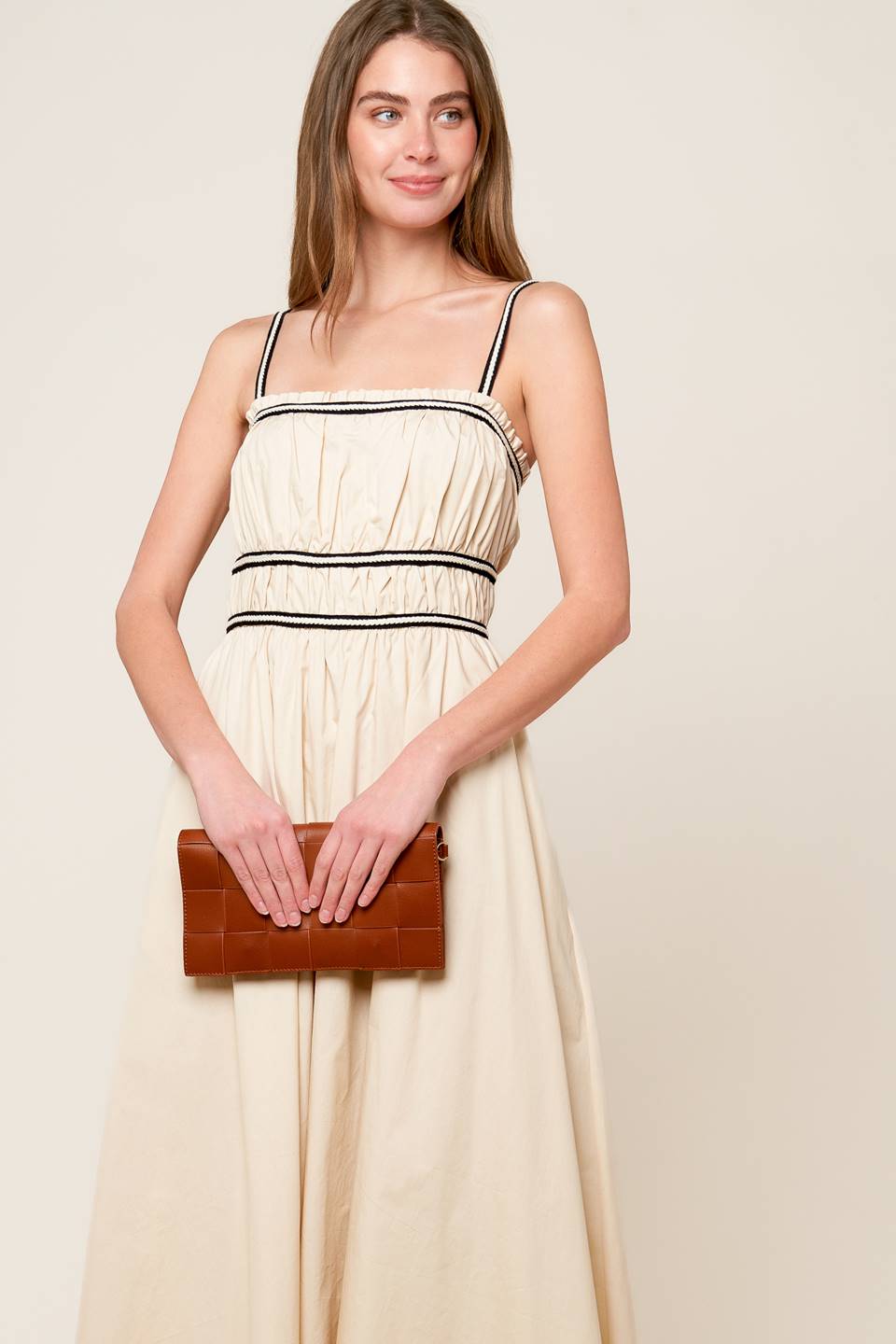 Size Medium, TERRIFIC TIMING CREAM WOVEN MIDI DRESS - FINAL SALE
