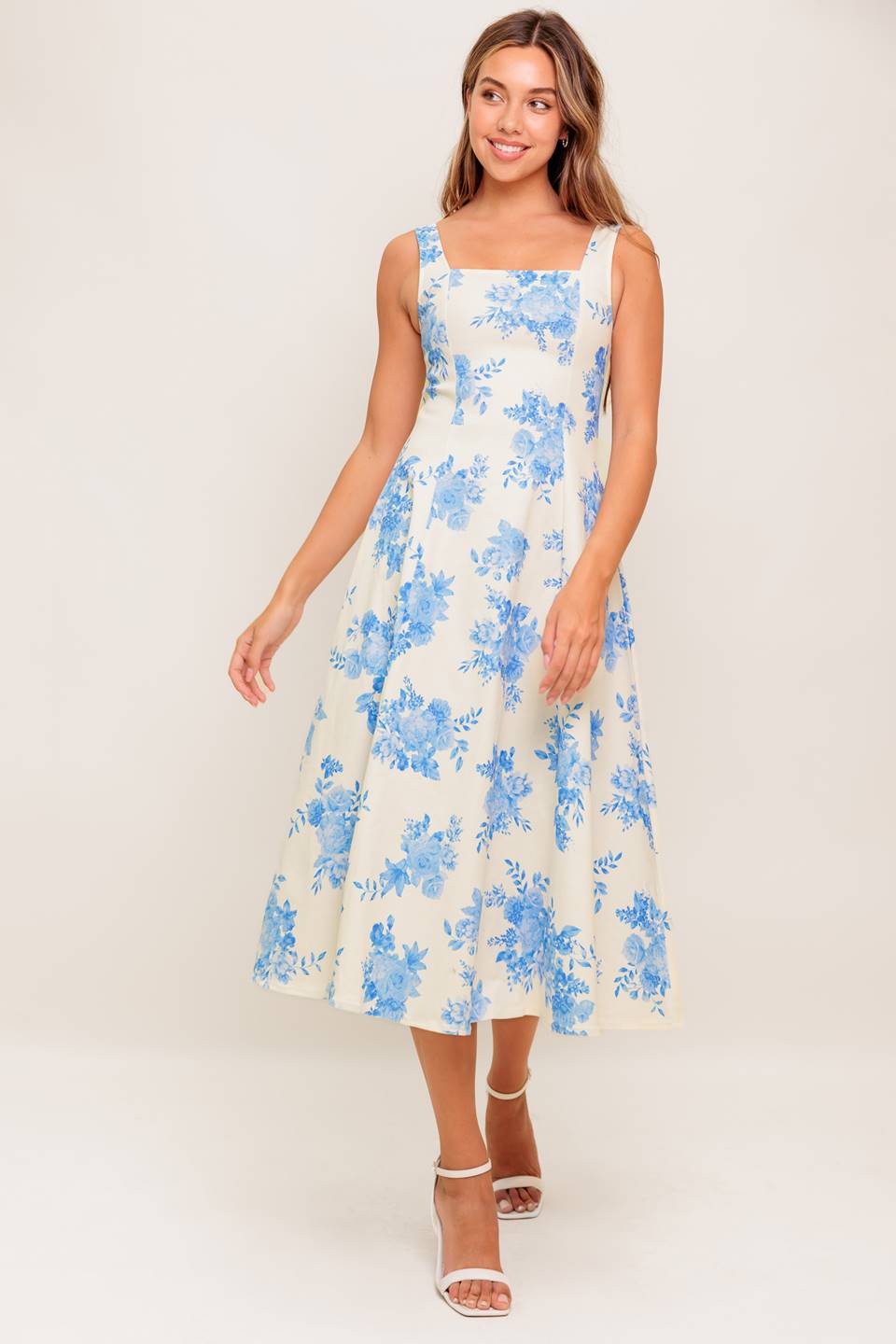 BLUEBELL BREEZE - BLUE FLORAL MIDI DRESS