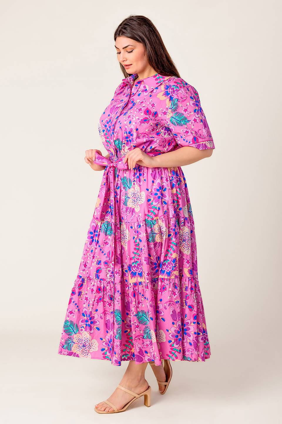 PETAL PRESS - PINK & PURPLE FLORAL MIDI DRESS
