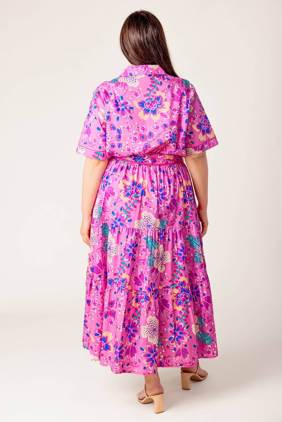 PETAL PRESS - PINK & PURPLE FLORAL MIDI DRESS
