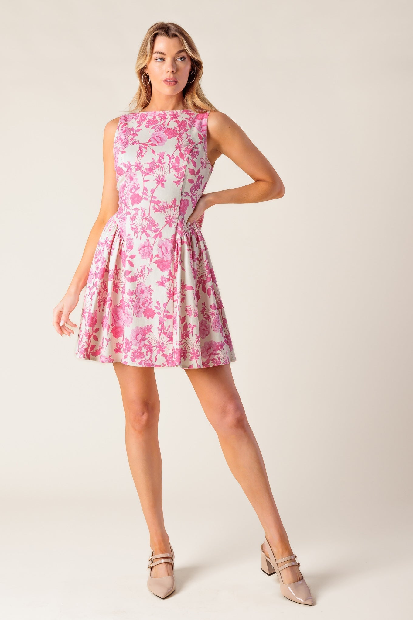 PROVINCIAL PETALS MINI DRESS WITH BOW - PINK