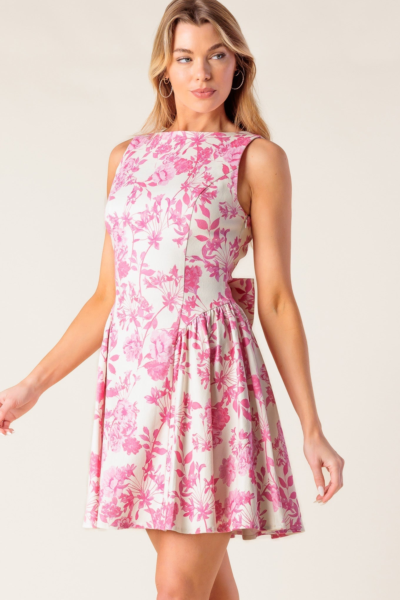 PROVINCIAL PETALS MINI DRESS WITH BOW - PINK