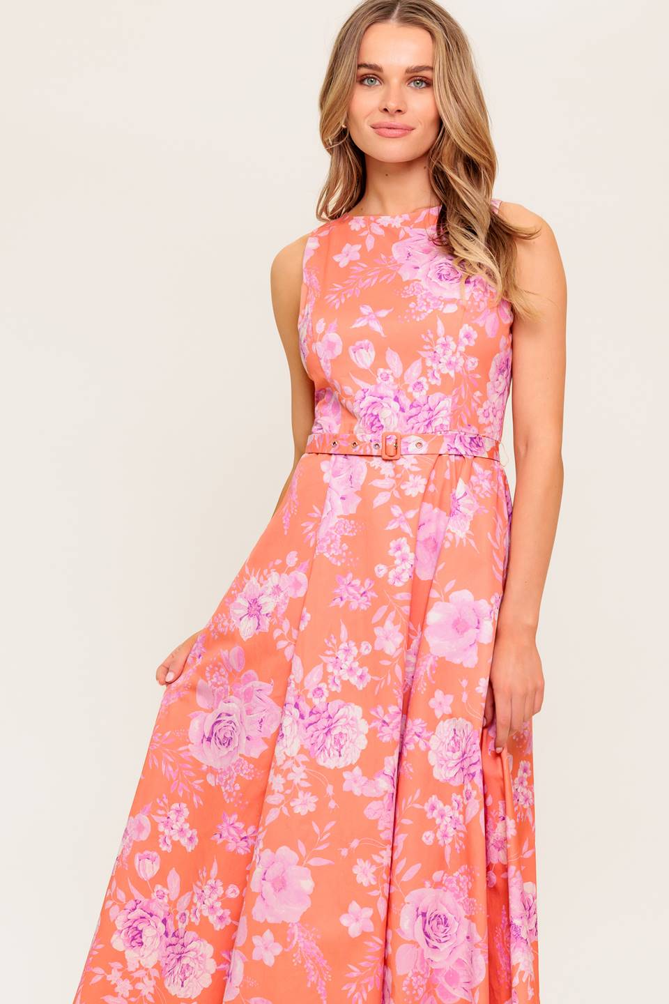 COASTLINE STROLL MIDI DRESS WITH POCKETS - CORAL