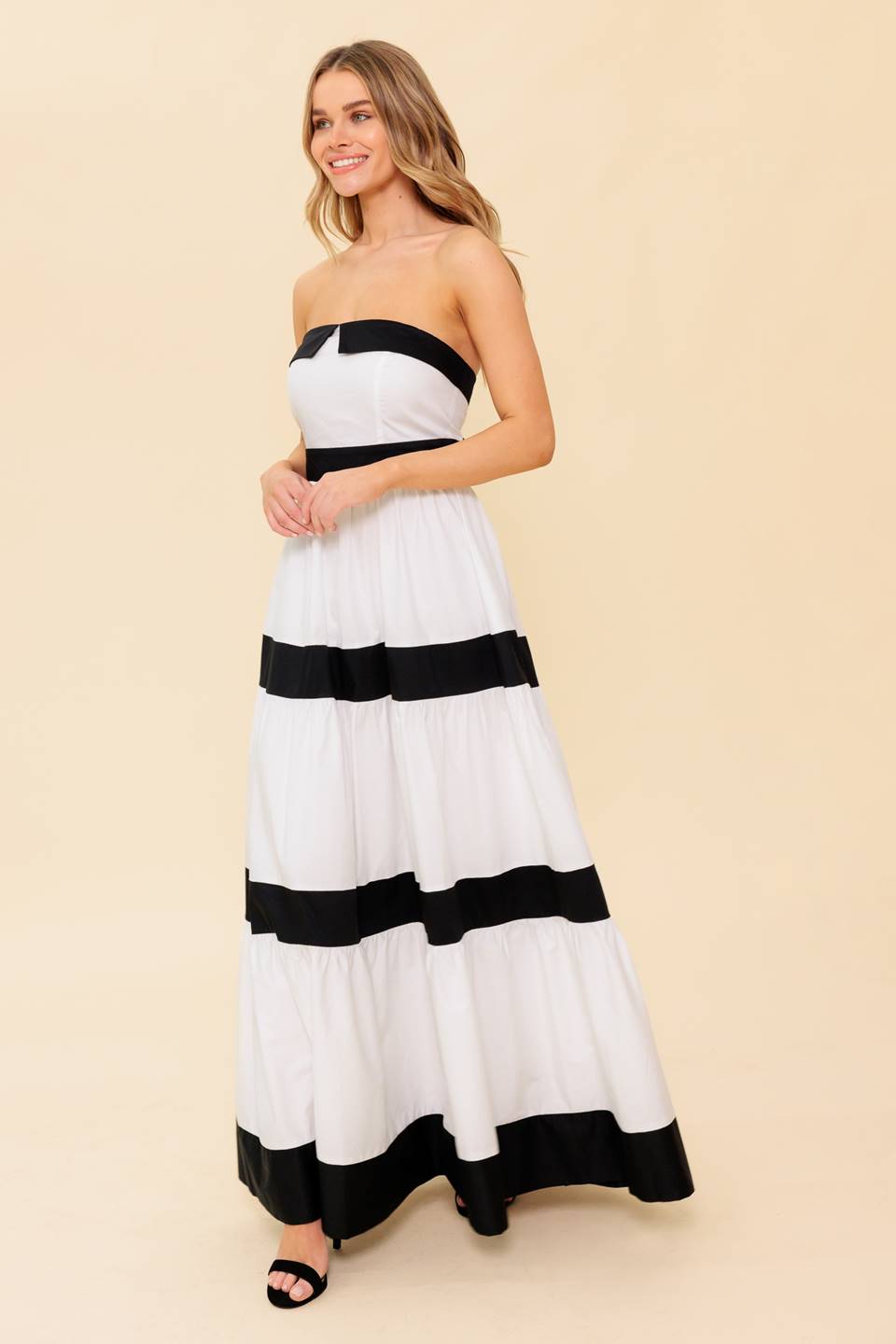 YOURS TO KEEP - WHITE & BLACK COLOR BLOCKED MAXI DRESS