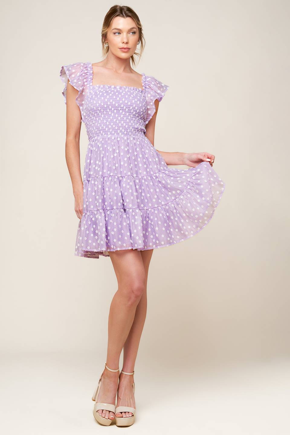 PLAYFULLY POSH LAVENDER MINI DRESS