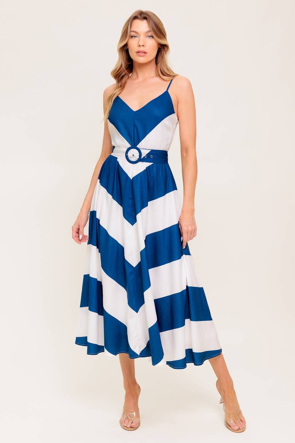 ROBE MIDI COASTAL CHARM - BLEU MARINE ET BLANC