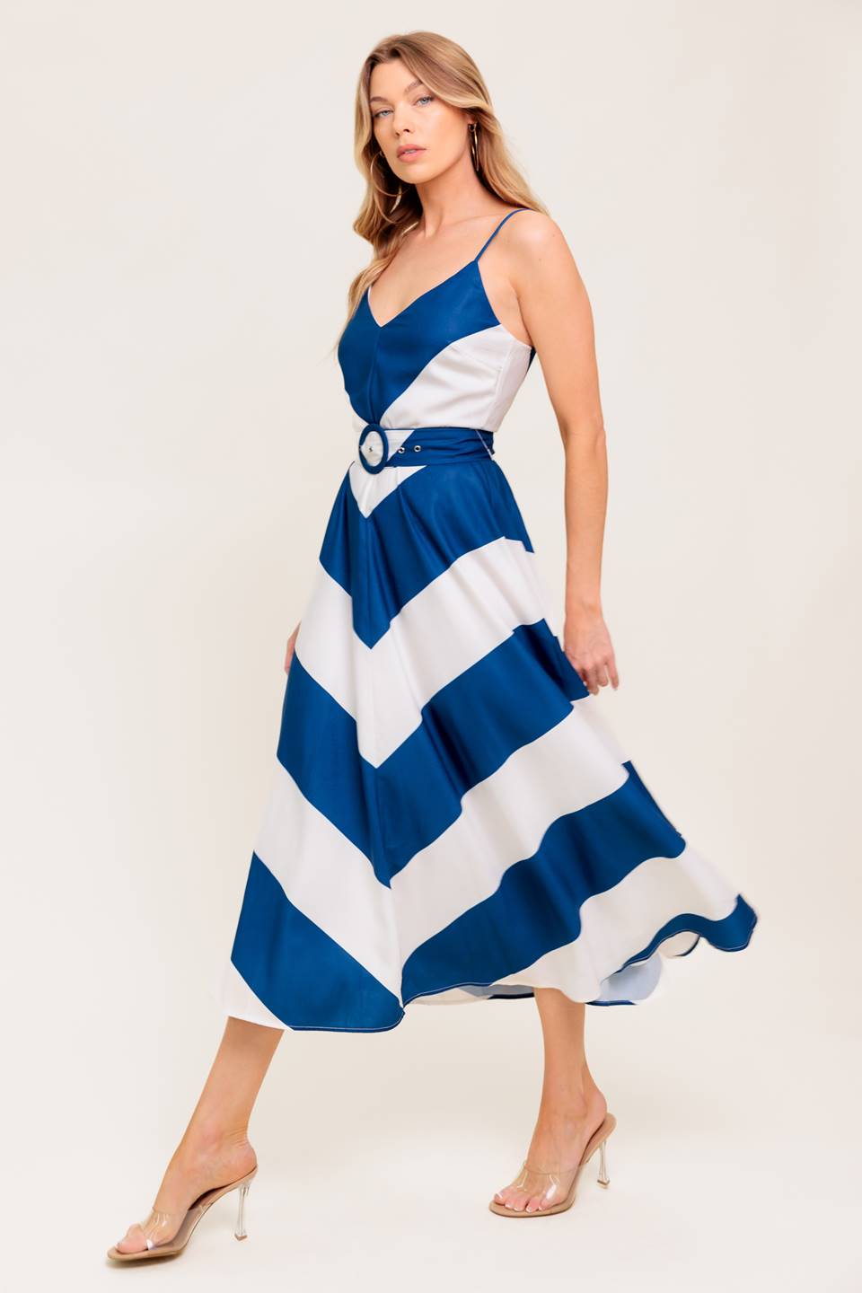 ROBE MIDI COASTAL CHARM - BLEU MARINE ET BLANC