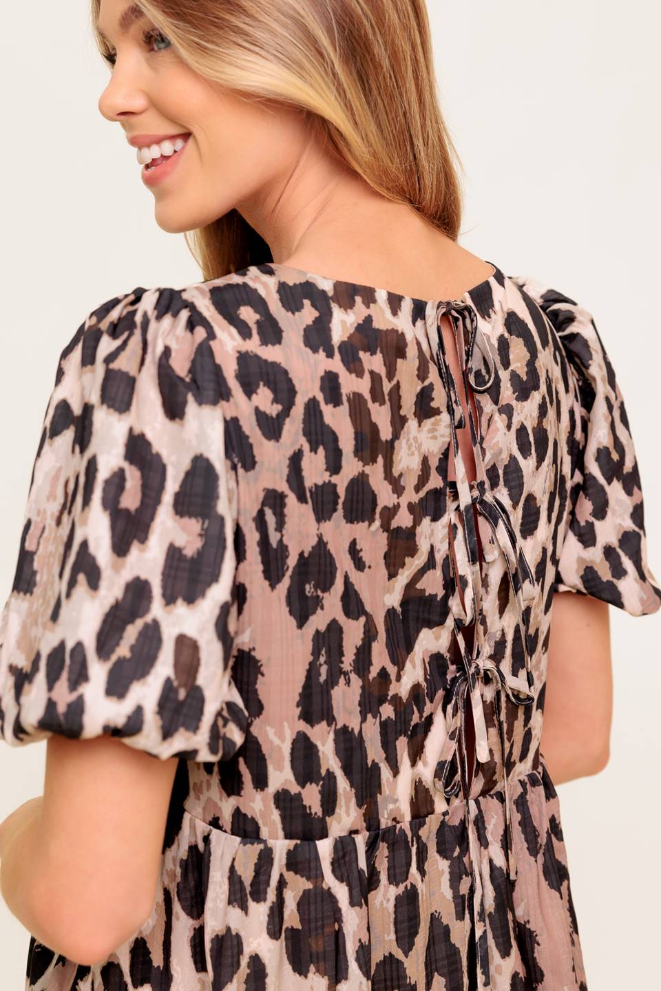 Size Medium, MARTINE LEOPARD MINI DRESS - TAUPE - FINAL SALE
