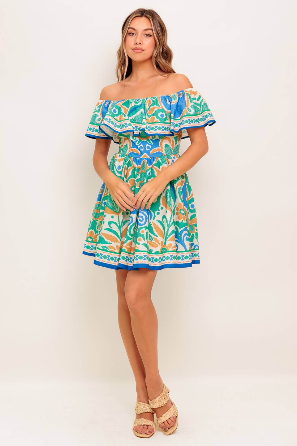 CAMBRIA MINI DRESS – SAGE & BLUE