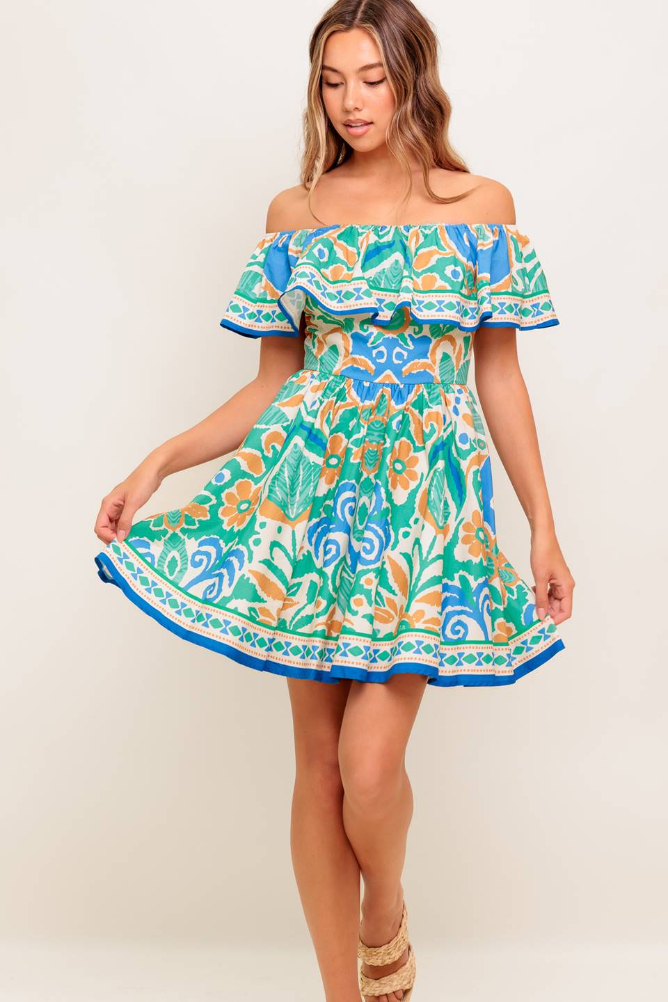 CAMBRIA MINI DRESS – SAGE & BLUE