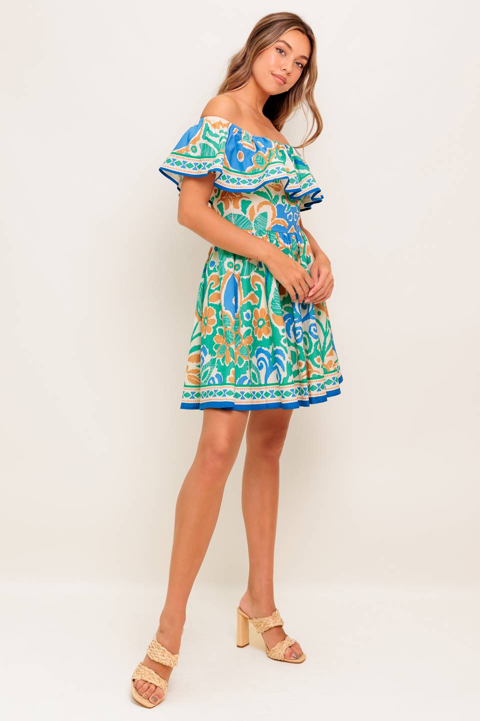 CAMBRIA MINI DRESS – SAGE & BLUE