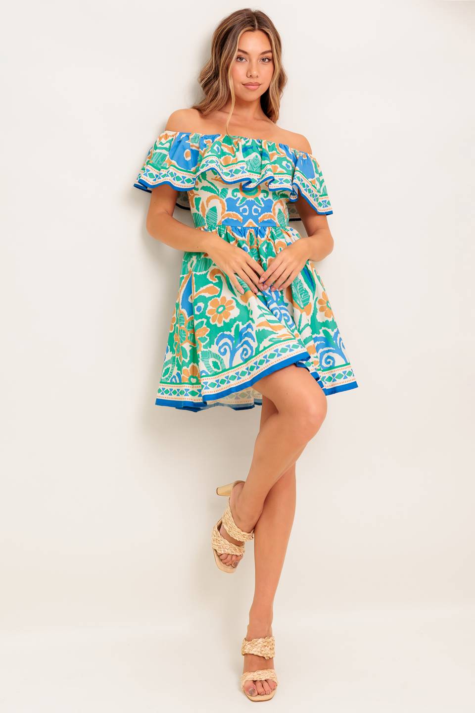 CAMBRIA MINI DRESS – SAGE & BLUE