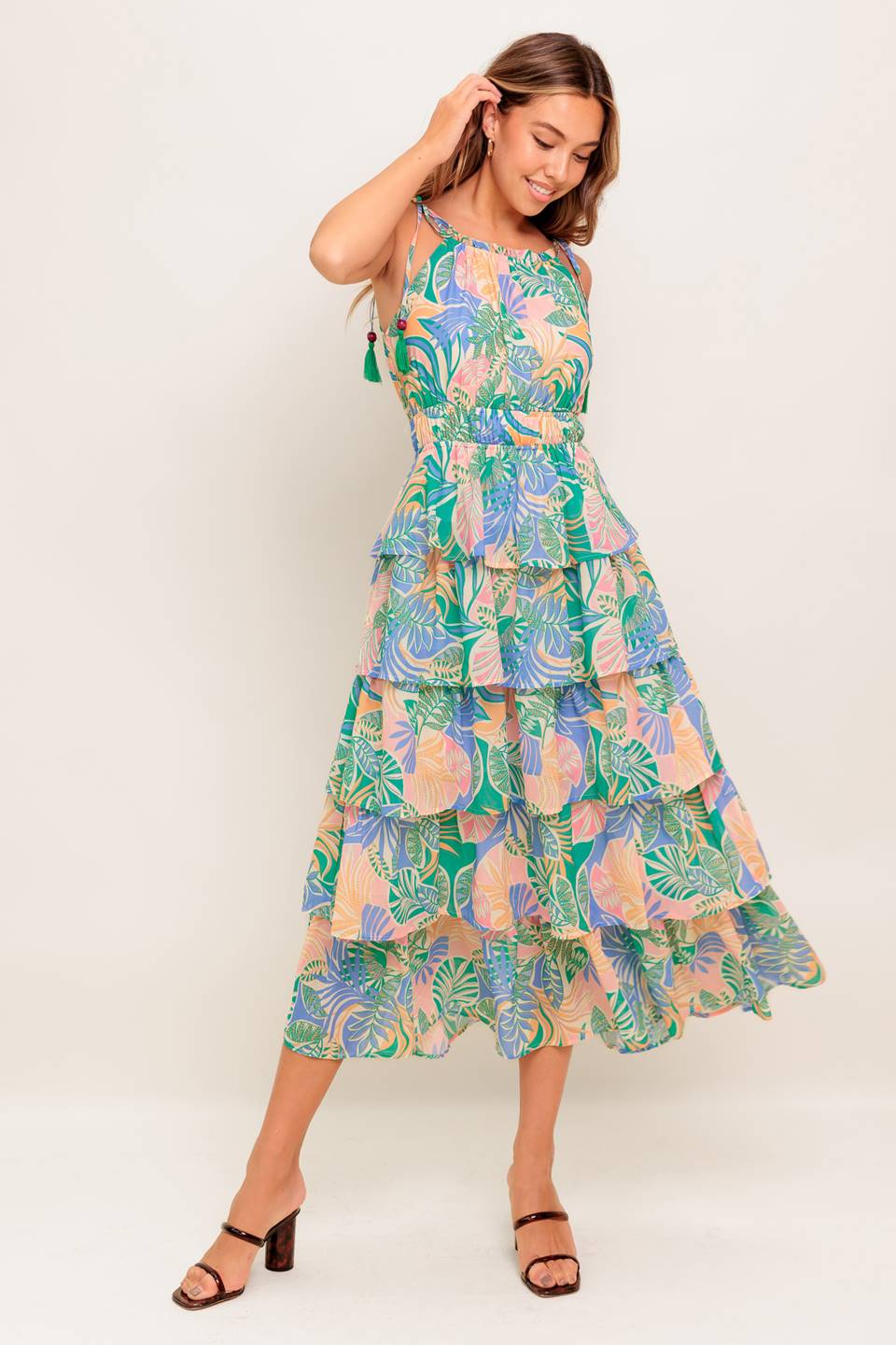 ROBE MIDI IMPRIMÉE FEUILLES TARA