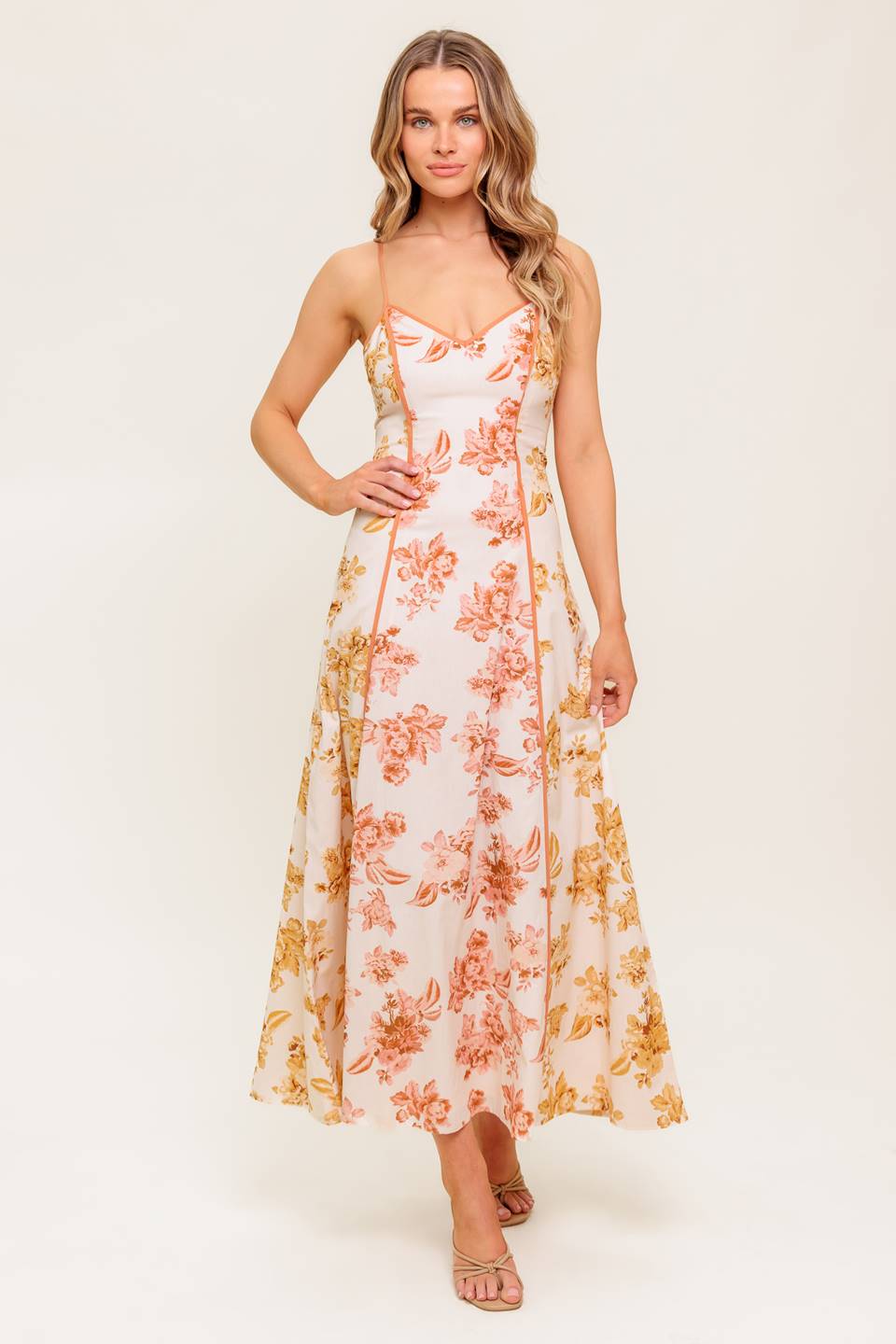 CARLYN MIDI DRESS - MUSTARD FLORAL