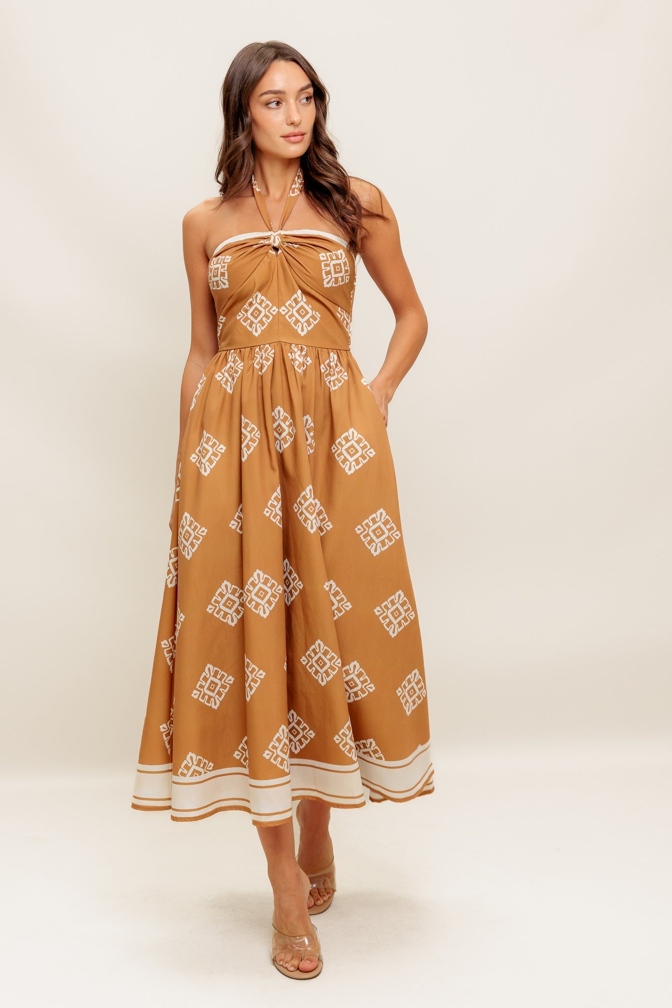 TIANA HALTER MIDI DRESS - RUST