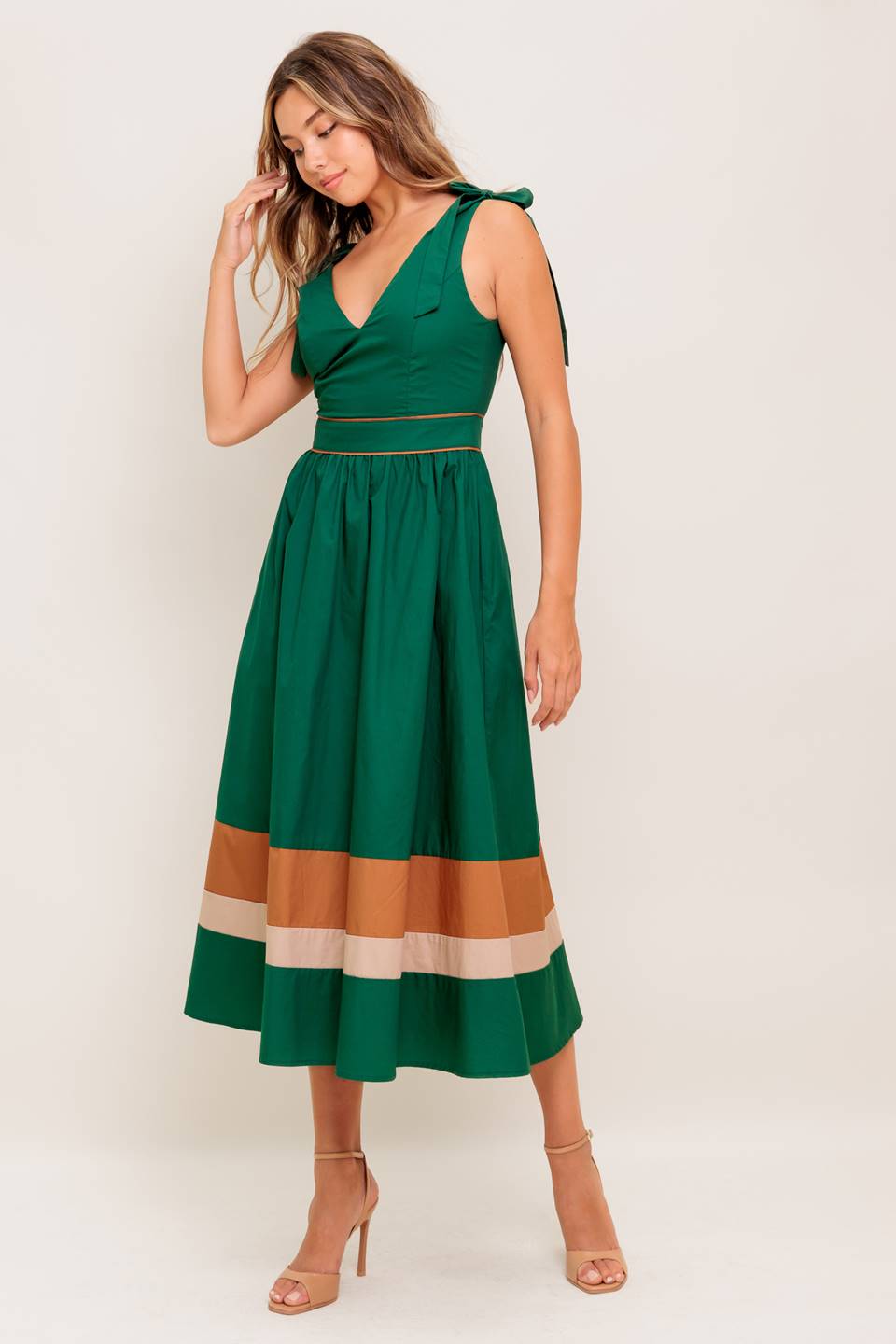 JUNIPER DRESS - COLOR BLOCKED COTTON MIDI DRESS