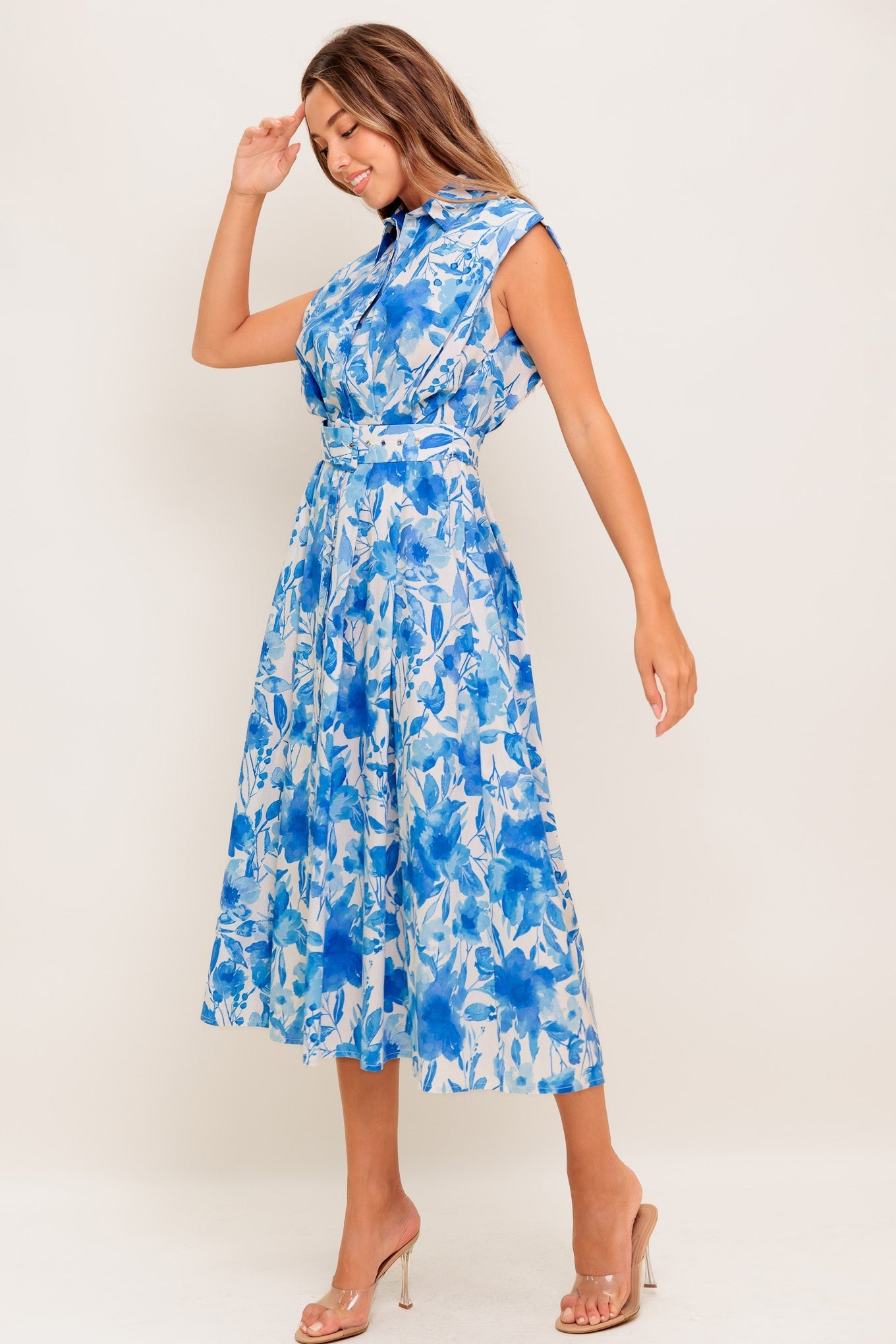 NARRAGANSET BLUE FLORAL MIDI DRESS